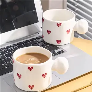 كوب ماء من السيراميك لعيد الحب، كوب ماء 250 مللي هدية عيد الحب قلب 3D مج لصديقة مج قهوة سيراميك