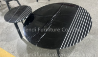 Table basse moderne convertible en marbre et acier inoxydable avec revêtement en poudre noire pour salon