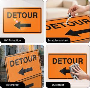 Panneau de déviation avec flèche gauche 12 x 18 pouces, panneaux de signalisation routière en aluminium réfléchissant, construction métallique résistante à la rouille et imperméable - Product Image 4