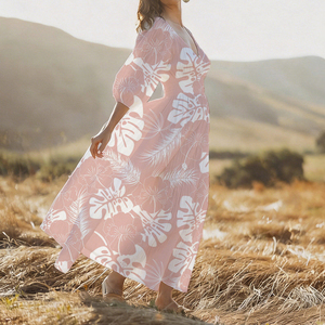 Vestido Maxi Casual de Verano con Estampado Personalizado OEM, Escote Profundo en V, Fruncido, de Rayón Suave de Alta Calidad, Estilo Polinesio - Product Image 2