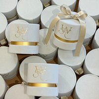 Boîte en papier rigide ronde avec logo personnalisé, recouverte de velours, estampage à chaud de luxe, élégante, en papier ivoire, boîtes à dragées de mariage vides