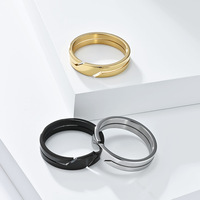 Bague ouverte minimaliste en or pour femmes et hommes, double bande géométrique en acier inoxydable, bijoux personnalisés