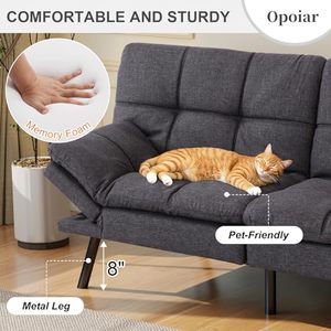 Futon Fabric Sofa Bed Convertible <strong>Grey</strong> Couch Bed Futon Sets Folding Modern Sleeper Sofa Gray <strong>Loveseat</strong> for Apartment Small Space - Product Image 5