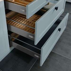 Ensemble d'armoires de cuisine Shaker gris bleu de luxe moderne, armoires de cuisine en MDF laqué sur mesure pour appartement, villa, maison - Product Image 5