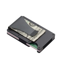Dompet Minimalis untuk Pria - Dompet Klip Uang Logam Aluminium Tipis, Tempat Kartu Serat Karbon, Pemblokir RFID, Klip Uang Tunai