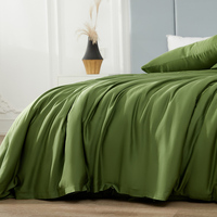 Vente en gros de tissu en lyocell de bambou 100%, literie verte, ensemble de draps plats, ensemble de draps, literie king size, 4 pièces