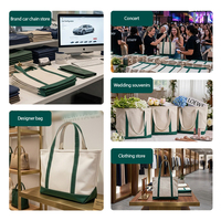Sac fourre-tout en toile structuré à grande capacité avec fermeture éclair et bordure contrastante, personnalisable OEM, pour les chaînes de magasins et les promotions de marques