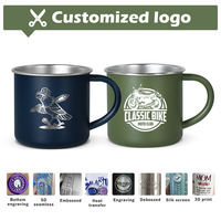Mug de voyage personnalisé en acier inoxydable à paroi simple de 400 ml avec gravure laser, revêtement en poudre, pour la randonnée, le camping, le feu de camp, avec poignée