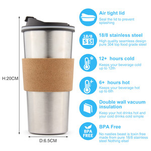 Itop — café Double paroi en acier inoxydable, <span class=keywords><strong>avec</strong></span> liège, tasse isotherme isolante sous vide, <span class=keywords><strong>avec</strong></span> couvercle à vis sans BPA, nouveau Design - Product Image 5
