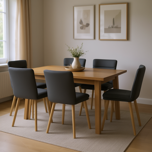 Set di 4 sedie da pranzo in ecopelle grigio scuro con gambe in legno, design moderno per l'arredamento della casa - Product Image 2