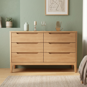 Modern Solid Wood <b>6</b> <b>Drawer</b> <b>Dresser</b> Scandinavian Design Storage Cabinet Living Room Furniture Natural Finish - Product Image 3