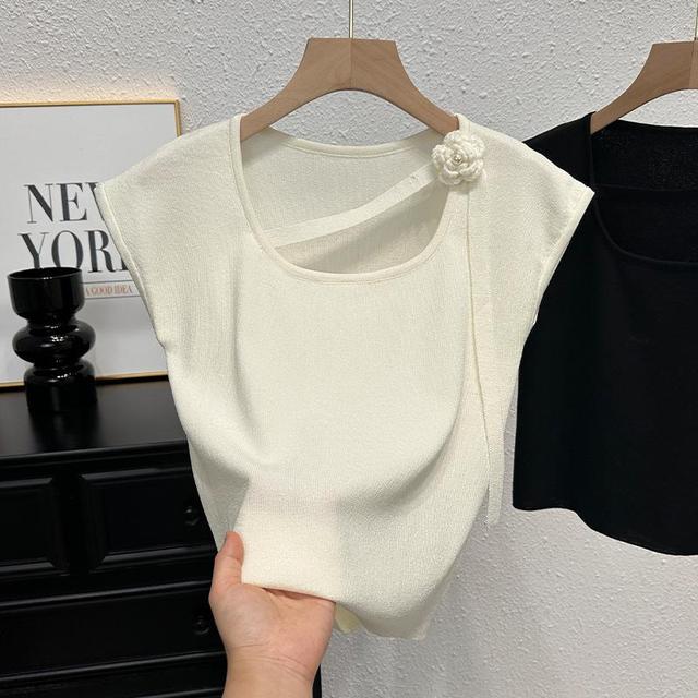 Ice Silk Top for Women Knitted Women's Tanks Camis Skew Collar Going Out Tops