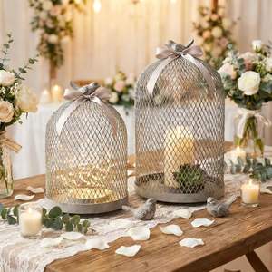 Vintage Metal Tel Kuş Kafesi Dekoru Antik Hasır Çan Şeklinde Bahçe Düğün Merkez Parçası Rustik Ferforje Dekoratif Kuş Kafesi - Product Image 3