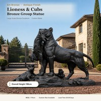 Sculpture de lion en bronze d'extérieur avec lionceau, statue d'animal réaliste en bronze, décoration de jardin, œuvre d'art en métal grandeur nature, vente en gros