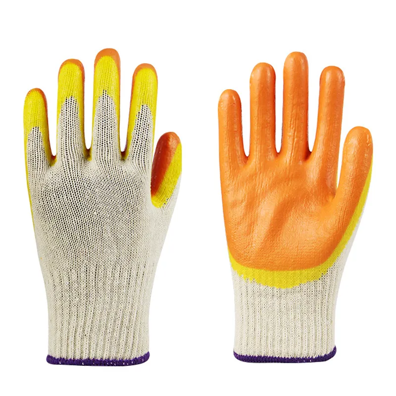 Guantes DE TRABAJO recubiertos de goma de látex de doble color naranja a precio de fábrica