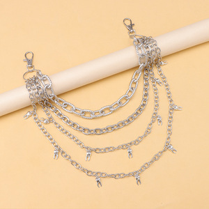 Chaîne de taille multicouche Yueli pour femme avec pendentif dent, en argent tibétain, chaîne de corps à usage quotidien, design à pompons - Product Image 3