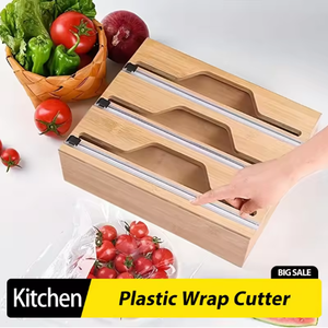 กล่องเครื่องตัดฟิล์มติดผนังม้วนกระดาษห่อไม้ไผ่ที่ตัดกระดาษฟอยล์และห่อกระดาษห่อที่เก็บของ - Product Image 2