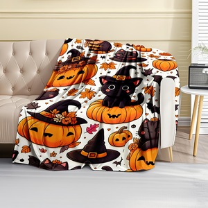 Halloween Pumpkin <b>Witch</b> Bat Flannel Blanket Throw Blanket Nap Blanket Party Decor Horror <b>Gift</b> Wholesale Machine Washable - Product Image 2