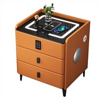 Table de chevet moderne multifonctionnelle de luxe à 3 tiroirs avec éclairage LED, charge sans fil, serrure à combinaison, chambre intelligente haut de gamme