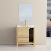 Meubles de salle de bain modernes de 30 pouces avec dessus en céramique frittée, miroir LED mural, en vente