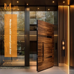 Porte pivotante antivol en bois massif laqué avec placage en bois, noyer, axe central, pour entrée de villa résidentielle - Product Image 2