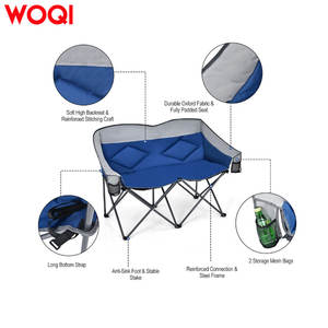 Silla plegable portátil Woqi para acampar al aire libre para dos personas, con marco de aluminio azul, forma ovalada, para uso en jardín. - Product Image 3