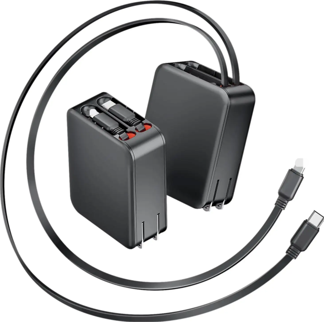 Travel 35W GaN Charger with Built in Dual Retractable Cable PD3.0 USB-C Wall Charger for Phone 16 15 Pad  Laptop Tablet