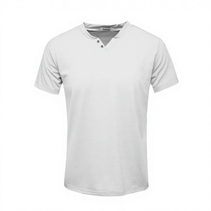 Camiseta de Manga Corta con Cuello en V Blanca para Hombre, Corte Regular, Algodón Jersey, Color Sólido Informal, Transpirable, Tejido de Punto - Product Image 1