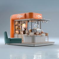 Simple Café & Roastery Featuring White Metal Stools and Linear Tiered Open Shelving Design