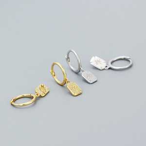 Orecchini pendenti rettangolari in argento Sterling 925 con ciondolo geometrico a forma di stella Cz gioielli placcati in oro regali - Product Image 1