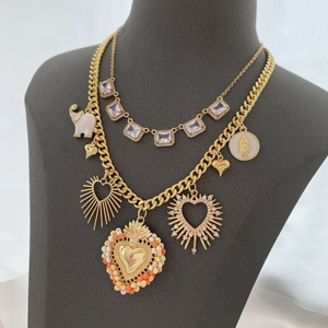 BD-B5757 merveilleux collier en cristal clair vintage collier délicat pour les femmes multi charme collier coeur d'éléphant or 18k - Product Image 2
