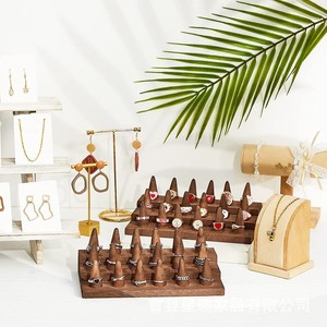 Wooden Ring Rack Walnut Wood Desktop Display Stand Jewelry Storage Organizer - Product Image 1