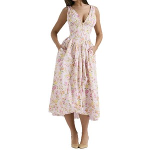 Nouvelle Robe <span class=keywords><strong>Longue</strong></span> Plissée Imprimée Épaules Dénudées Sans Plis Style Vintage pour Femme Printemps 2026 - Product Image 5
