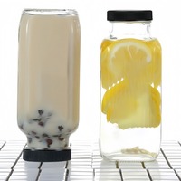Transparante vierkante glazen sapfles 250ml 350ml 500ml met matte zwarte schroefdop, luchtdicht, herbruikbaar, food grade, geschikt voor koudgeperste dranken