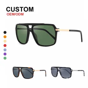 European And American Square Double Beam Fashion Sun Glasses Custom Acetate Large Frame UV400 Sunglasses