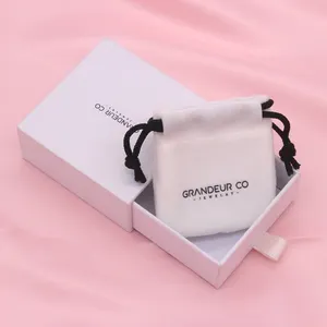 New custom logo printing luxury paper jwelery jewelery small jewelry ring packaging box with drawstring bag pouch and card