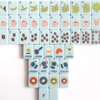 Jeu de Mahjong américain bleu clair, tuiles illustrées personnalisées mignonnes en forme de croissant de café pour jeu à domicile