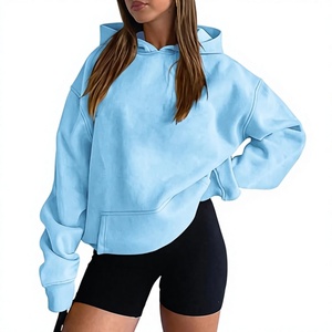 Sudadera con Capucha Extra Grande para Mujer, Color Sólido, Hombros Caídos, Manga Larga, Forro Polar Ecológico 100% Algodón, Logotipo Frontal, Ropa de Invierno - Product Image 1