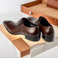 2024 Chaussures d'Affaires Oxford Homme en Cuir PU, Montantes, à Lacets, Tête Carrée, pour Mariage, avec Logo Personnalisé (MOQ 1)