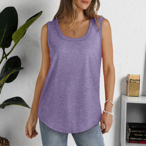 <b>Women's</b> Loose Fit Tank <b>Tops</b> Summer Sleeveless Dressy Blouse Breathable Spandex/Cotton Knitted Fabric Square Collar Front Logo - Product Image 2