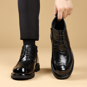 Men Genuine Leather <b>Ankle</b> Boots Round Toe Warm Plush Lining Rubber Outsole Winter Snow Boots - Product Image 4