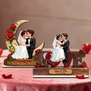 Decoración de boda de madera con diseño de corazón, rosa y luna, regalo de San Valentín, regalo de aniversario. - Product Image 1