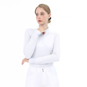 Camisetas de manga larga con cremallera y botones <span class=keywords><strong>para</strong></span> mujer, de malla transpirable, <span class=keywords><strong>para</strong></span> equitación, color blanco. - Product Image 3