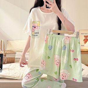 Sommer New Cartoon Rundhals ausschnitt Kurzarm Shorts Elastic Waist Pyjamas Set Drei Stück - Product Image 3