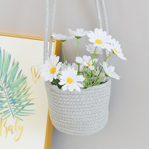 Panier suspendu rond en coton tissé, pliable, pour plantes d'intérieur et d'extérieur - Product Image 4