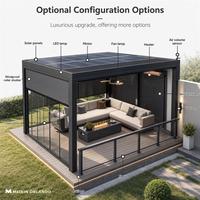 Pergola à lames orientables en aluminium MEXIN avec bande LED, capteur de pluie et télécommande pour terrasse, patio, jardin, hôtel