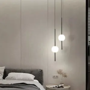 Lampade a sospensione semplici con sfera di vetro lampada a sospensione a linea lunga da comodino per camera da letto nordica lampada moderna per la decorazione del ristorante