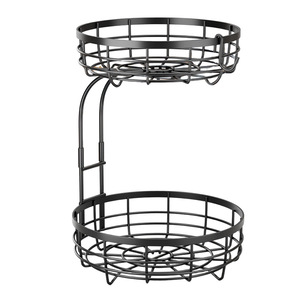 Double Layer Fruit Basket Detachable Banana <b>Hook</b> <b>Shelf</b> Kitchen Organizer Black Silver Brown Multi Function Storage Rack - Product Image 3