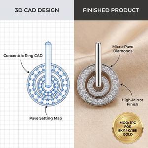Pendientes de Oro Sólido Radiante de 9K/14K/18K con Círculos Concéntricos y Diamantes Micro-Pavé para Joyería Moderna y Elegante - Product Image 4