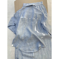 Ensemble complet décontracté 2 pièces QY Wholesale, comprenant une chemise à col polo bleu tendance à manches longues et un pantalon assorti pour femmes